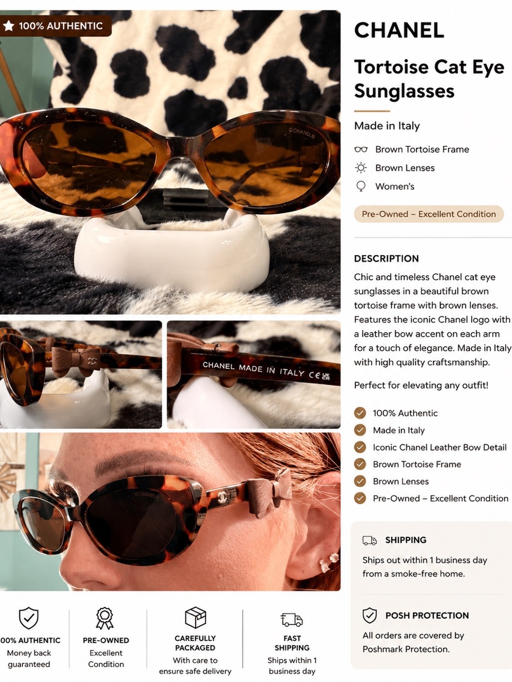 CHANEL Brown Tortoise Cat Eye Sunglasses